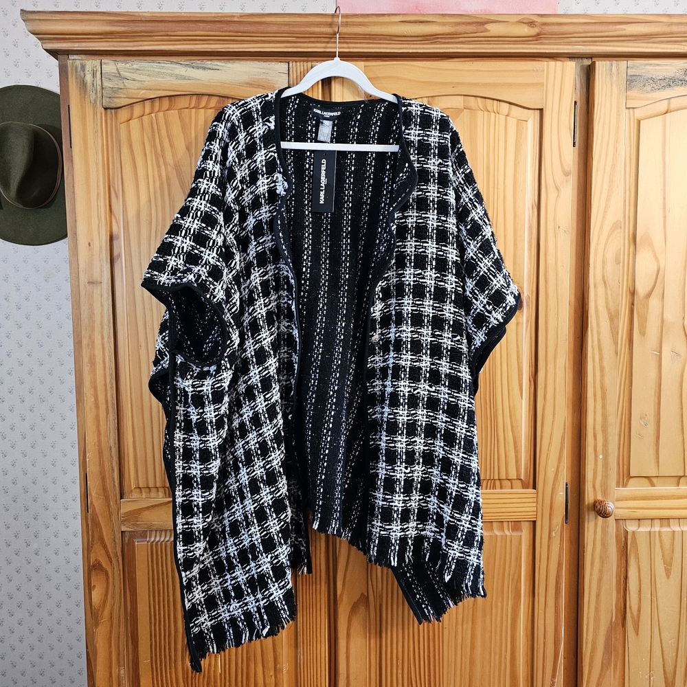 Karl Lagerfeld Black and White Textured Cardigan NWT